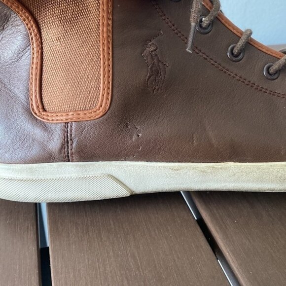 Polo By Ralph Lauren Men Brown Francisco Leather High Top Sneakers Size 13D - Picture 8 of 16